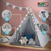 Spielwerk Kindertipi mit Lichterkette, Bodenmatte & Kissen, Baumwolle grau, 120 x 120 x 160 cm Bild 5