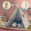 Spielwerk Kindertipi mit Lichterkette, Bodenmatte & Kissen, Baumwolle grau, 120 x 120 x 160 cm Bild 4