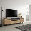 Skraut Home | TV-Schrank, Lowboard | für Wohnzimmer und Esszimmer | 200 x 57 x 35 cm | Für TV-Geräte bis zu 80" | Elektrokamin. | Industriedesign | Moderner Stil | Eiche Bild 2