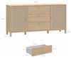 Forte SKELBIT Sideboard 160, große Kommode im Boho-Stil, 2-türig, 3 Schubladen, Holzwerkstoff, Wohn-/Schlafzimmer, Elegancia Eiche Holzdekor|Technorattan, 162,8 cm breit x 82,5 cm hoch x 42 cm tief Bild 2