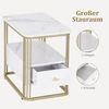 M MCombo Beistelltisch mit Schublade, Modern Sofatisch Marmor Weiß Gold, Klein Kaffeetisch Metallgestell, Nachttisch mit 2 Ablagen, Couchtisch für Wohnzimmer, 60x40x55, 2138 Bild 4