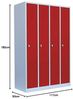 Spind Garderobenschrank Stahlschrank Metallschrank Kleiderspind 180 x 117 x 50 cm Lichtgrau/Rot 4 Abteile Abteilbreite ca. 300 mm 510144 Bild 2