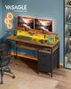 VASAGLE Schreibtisch mit Stoff-Schubladen, Computertisch mit Monitorständer, LED-Beleuchtung, 55 x 135 x 90 cm, eingebaute Steckdosen, 2 USB-A-Anschlüsse, für Homeoffice, vintagebraun LWD094K02 Bild 3