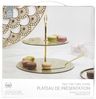HOME DECO FACTORY, KA0119, Double 25 cm Glass Presentation Tray with Gold and Gray Accents, Ideal for Desserts and Appetizers, Elegant Design, Size 25 cm, Gold/Gray Color Bild 3