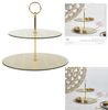 HOME DECO FACTORY, KA0119, Double 25 cm Glass Presentation Tray with Gold and Gray Accents, Ideal for Desserts and Appetizers, Elegant Design, Size 25 cm, Gold/Gray Color Bild 2