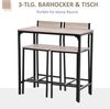 HOMCOM Bargruppe Esstisch mit 2 Barhocker, (Sitzgruppe, 3-tlg, Essgruppe), Natur+Schwarz MDF Metall Bild 4
