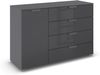 rauch Aditio Box, Kommode, 1-türig, 4 Schubladen, mit Glasfront, mit Softclose-Funktion, Farbe Grau metallic, BxHxT 120x81x42cm
