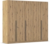 rauch Kleiderschrank Alba, Drehtürenschrank, Garderobenschrank, 5-türig, mit 4 Kleiderstangen, 5 Einlegeböden und Schubladeneinsatz, Farbe Eiche Artisan, Holz, Griffstange Grau metallic, Schwarz, 226x197x54cm