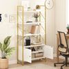 DWVO Bücherregal, Weiß & Gold, 5 Regalböden, Aufbewahrungsschrank mit Türen, modernes Bücherregal für Büro & Zuhause, kompaktes Ausstellungsregal, langlebiges Design Bild 2