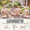 Outsunny Sitzgruppe mit 2er Sofa, 2 Sessel, Lamell-Tisch, Seilflecht, waschbar Sitzkissen, (Balkonmöbel, 4-tlg, Gartenmöbel Set), für Garten Weiß Bild 3