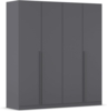 rauch Kleiderschrank Alba, Drehtürenschrank, Garderobenschrank, 4-türig, mit 3 Kleiderstangen, 4 Einlegeböden und Schubladeneinsatz, Farbe Grau metallic, Schwarz, Griffstange Grau metallic, Schwarz, 181x197x54cm