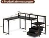 Devoko Eckschreibtisch 168×120cm, L-Schreibtisch mit Stauraum, Eckschreibtisch Schublade mit Steckdose und USB-Ladeport, Computertisch mit Monitorhalterung und Regalen, Schwarz Bild 3