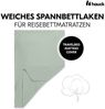 Hauck Baby Spannbettlaken 60x120 cm für Reisebettmatratzen, Baby Matratzenbezug Baumwolle Musselin, 60° C Maschinenwäsche, Babybettlaken mit Gummizug (Sage) Bild 2
