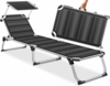 KESSER® Sonnenliege SUN mit Dach Gartenliege Liegestuhl klappbar Sonnendach Verstellbarer Rückenlehne , ergonomisch, gepolsterter Liegefläche, Aluminium Liege Gartenstuhl tragbar Strandliege Schwarz