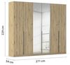 Rauch Möbel Alabama, Kleiderschrank, Garderobe, 6-türig, Spiegel, Zubehör Premium, 3 Kleiderstangen, 9 Einlegeböden, Schubladeneinsatz, Farbe Eiche Artisan, Holz, Griff Grau metallic, 271 x 229 x 54 cm Bild 3