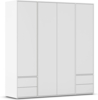 rauch Kleiderschrank Nabila, Drehtürenschrank, Garderobenschrank, 4-türig, 4 Schubkästen, mit 1 Kleiderstange und 5 Einlegeböden, Farbe Weiß, mit Push-to-Open Funktion, 187x194x53cm
