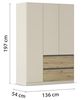 Rauch Möbel Costa, Kleiderschrank für Schlafzimmer, Kinderzimmer, Babyzimmer, Garderobe, Flur, 3-türig, 2 Schubladen, Push-to-Open, mit Zubehör Premium, Farbe Beige/Eiche Artisan, Holz, Breite 136 cm Bild 3