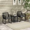 Outsunny Gartenlounge-Set Rattan Gartenmöbel-Set, Sitzgruppe mit 2 Gartenstühle, Beistelltisch, (Sitzgarnitur, 3-tlg, Gartengarnitur), mit Tischplatte aus Hartglas, Kissen, für Balkon, Schwarz Bild 2