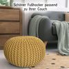 casamia Pouf Ø 55 o. 45 cm Sitzpouf Strickhocker Sitzpouf Bodenkissen nachhaltig Grobstrick Optik Größe ø 45 cm, Farbe gelb Bild 3