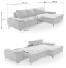 CAVADORE Schlafsofa Lina Ecksofa mit Schlaffunktion, Bettkasten, großem Longchair und Steppung im Sitz / 290 x 85 x 163 / Flachgewebe: Hellgrau Bild 3