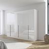 Rauch Möbel Alabama, Kleiderschrank, Garderobe, 6-türig, Zubehör Premium, 3 Kleiderstangen, 6 Einlegeböden, Schubladeneinsatz, Farbe Hochglanz Weiß/Weiß, Griff Grau metallic, 271 x 210 x 54 cm Bild 2