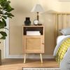 FANTASK 2er Set Nachttisch mit offenem Regal & Tür, 2-TLG Beistelltisch aus Rattan, Nachtschrank Landhausstil für Schlafzimmer und Wohnzimmer, 40 x 39 x 70 cm (Natur) Bild 2