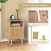 FANTASK 2er Set Nachttisch mit offenem Regal & Tür, 2-TLG Beistelltisch aus Rattan, Nachtschrank Landhausstil für Schlafzimmer und Wohnzimmer, 40 x 39 x 70 cm (Natur) Bild 5