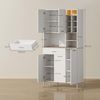 HOMCOM Küchenbuffet Küchenschrank mit Arbeitsplatte, 5 Türen, Weinregal, Schublade (Buffetschrank, 1-St, Hochschrank) Moderner Vorratsschrank, Weiß, 90 x 35 x 183 cm Bild 3