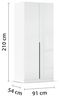 Rauch Möbel Alabama, Kleiderschrank, Garderobenschrank, 2-türig, Zubehör Basic, 1 Kleiderstange, 1 Einlegeboden, Farbe Hochglanz Weiß/Weiß, Griff Grau metallic, 91 x 210 x 54 cm Bild 3