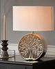 'Kherlen' Tischlampe Silber 49 cm Keramiksockel Glänzend mit Baummotiv Kabel mit Schalter Lampenschirm in Weiß Schlafzimmer Wohnzimmer Glamourös Bild 2