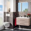 FACKELMANN B.CLEVER Waschtisch Set mit Spiegel 90 cm breit, Braun hell, Waschbecken Gussmarmor Weiß + LED Aufsatzleuchte Bild 3