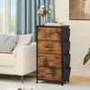 DWVO Kommode mit 4 Schubladen, langlebiger Schrank mit Haken & Seitentaschen, Stoffschubladen mit Griffen, Robustes Metallgestell,Rustikal Braun Bild 2