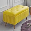 Bakaji Samt Sitzbank, Rechteckige Polsterbank Schminkbank Mit Stauraum, Truhenbank, Gepolsterter Aufbewahrungsbox, Metallbeine, Schlafzimmer, Wohnzimmer, Flur, 80 x 40 x 45 cm, (Ocker) Bild 2