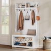 YITAHOME Garderobenständer mit Schuhbank, Garderobenschrank, Garderobe, Flurgarderobe mit 9 Haken & Oberschrank, für Diele & Wohnzimmer,Verstellbare Regalebenen Schuhschrank,100 x 35 x 180.5 cm, Weiß Bild 2