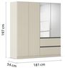 Rauch Möbel Costa, Kleiderschrank für Schlafzimmer, Kinderzimmer, Babyzimmer, Garderobe, Flur, 4-türig, mit Spiegel und 2 Schubladen, Push-to-Open, Zubehör Classic, Farbe Beige, Breite 181 cm Bild 3