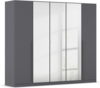 rauch Kleiderschrank Alba, Drehtürenschrank, Garderobenschrank, 5-türig, mit Spiegel, 3 Kleiderstangen und 3 Einlegeböden, Farbe Grau metallic, Schwarz, Griffstange Grau metallic, Schwarz, 226x197x54cm