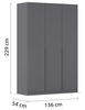 Rauch Möbel Alabama, Kleiderschrank, Garderobenschrank, 3-türig, Zubehör Basic, 2 Kleiderstangen, 4 Einlegeböden, Farbe Grau metallic, Schwarz, Griff Grau metallic, 136 x 229 x 54 cm Bild 3