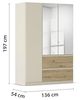Rauch Möbel Costa, Kleiderschrank für Schlafzimmer, Kinderzimmer, Babyzimmer, Garderobe, 3-türig, mit Spiegel, 2 Schubladen, Push-to-Open, Zubehör Basic, Farbe Beige/Eiche Artisan, Holz, Breite 136 cm Bild 3