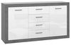 Forte TREBBIA Kommode mit 4 Schubladen und 2 Türen, Holzwerkstoff, Betonoptik Dunkelgrau/Weiß Glanz, B x H x T: 152,7 x 85,5 x 41 cm Bild 4