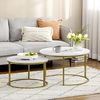 HOMCOM Couchtisch 2er-Set, Rund, mit Stahlgestell in Gold, Marmoroptik, stapelbar (Kaffeetisch, 2-St, Eckiger Beistelltisch), für Wohnzimmer, bis 30 kg belastbar, Weiß Bild 2