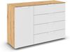 rauch Aditio Box, Kommode, 1-türig, 4 Schubladen, mit Softclose-Funktion, Farbe Weiß/Eiche Artisan, BxHxT 120x81x42cm