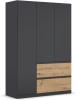rauch Kleiderschrank, Drehtürenschrank COSTA, 3-türig, 2 Schubkästen, push-to-open, Grau metallic, 136 x 197 x 54 cm