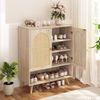 GarveeHome Schuhschrank Mit Magnetischen Rattantüren, 4-Stöckiger Schrank Mit 1 Halboffenen Ablagefach, Flurschrank Mit Verstellbaren Einlegeböden, Für Flur Und Wohnzimmer, 81,5 x 40 x 100 cm Bild 3