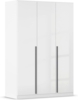 rauch Kleiderschrank Alba, Drehtürenschrank, Garderobenschrank, 3-türig, mit 2 Kleiderstangen und 2 Einlegeböden, Farbe Hochglanz Weiß/Weiß, Griffstange Grau metallic, Schwarz, 136x197x54cm