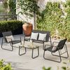 Bealife Gartenmöbel-Set, 4-teilig, aus Metall und Textilene, mit 3 Sesseln und 1 Glastisch, Terrassenmöbel für alle Jahreszeiten, Terrasse, Garten und Außenbereich (schwarz) Bild 3