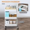 HOMCOM Servierwagen mit 3 Ebenen Küchenwagen mit Rollen Griff Küchenregal mit Korb und Deckel Rollwagen Allzweckwagen für Küche Büro Badezimmer, Weiß Bild 3
