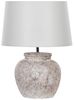 'Mareb' Tischlampe Beige 47 cm Keramiksockel Stein Optik Kabel mit Schalter Lampenschirm in Weiß Schlafzimmer Wohnzimmer Modern Bild 1