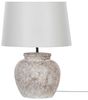 'Mareb' Tischlampe Beige 47 cm Keramiksockel Stein Optik Kabel mit Schalter Lampenschirm in Weiß Schlafzimmer Wohnzimmer Modern Bild 4