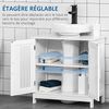 kleankin Waschtischunterschrank für Badezimmer – 2 geriffelte Türen mit verstellbarem Regal – Griffe aus Aluminiumlegierung – Maße: 60 x 30 x 60 cm (L x B x H) – MDF, weiß Bild 5