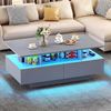 YITAHOME Couchtisch Grau, Wohnzimmertisch Hochglanz mit 16-Farbiger LED Beleuchtung Modern, Beistelltisch Weiss mit Offenem Ausstellungsregal und 4 Ausziehbaren Schubladen 90 x 55 x 41,1 cm Bild 5